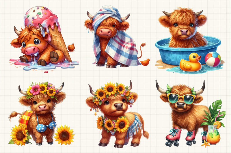 Funny Summer Highland Cow Clipart Bundle - CraftNest - Digital Crafting and Art