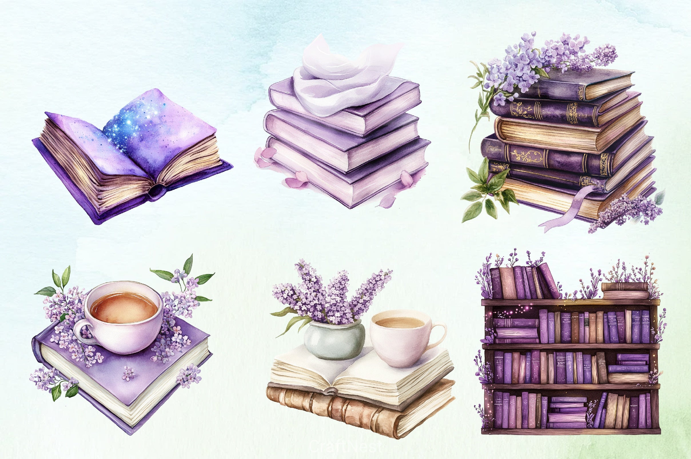 Spring Books Purple Clipart Bundle - CraftNest - Digital Crafting and Art