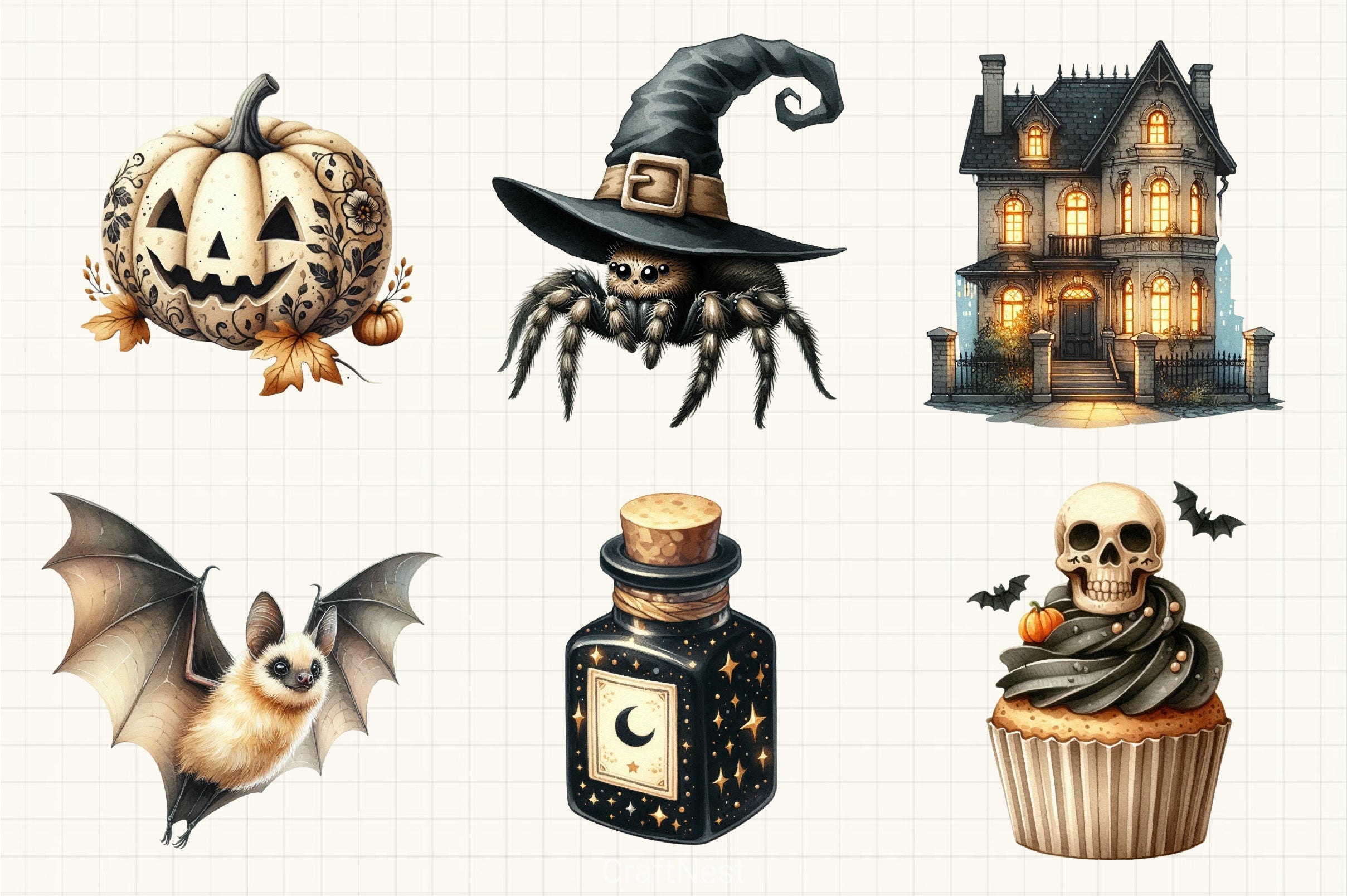 Beige & Black Halloween Clipart Bundle 1 - CraftNest - Digital Crafting and Art