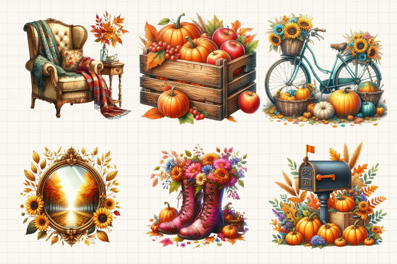 Vintage Fall Clipart Bundle 3 - CraftNest - Digital Crafting and Art