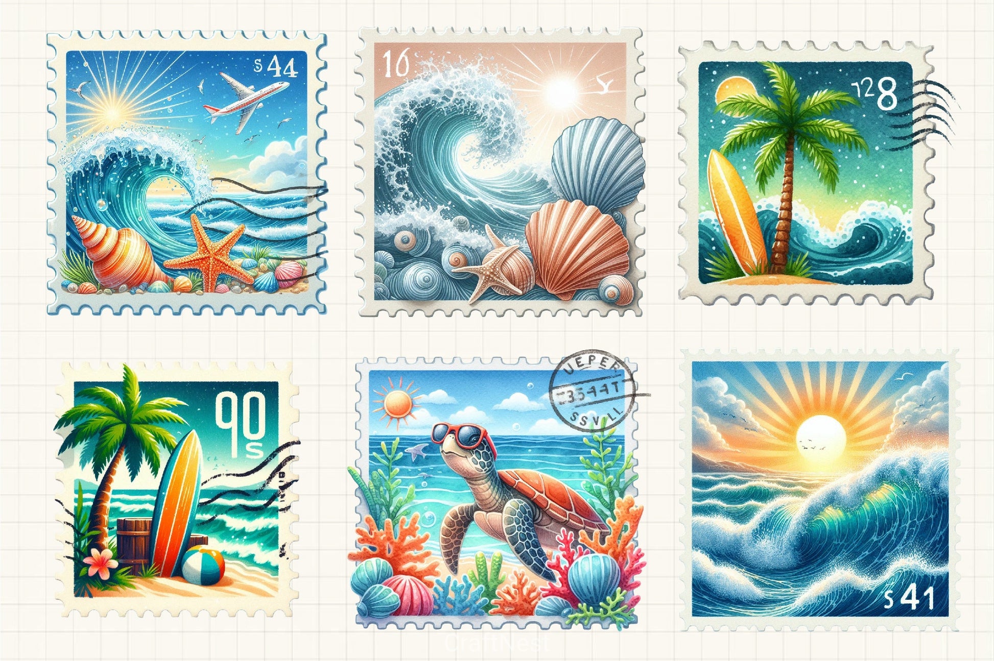Summer Coastal Stamp Clipart Bundle - CraftNest - Digital Crafting and Art