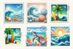 Summer Coastal Stamp Clipart Bundle - CraftNest - Digital Crafting and Art