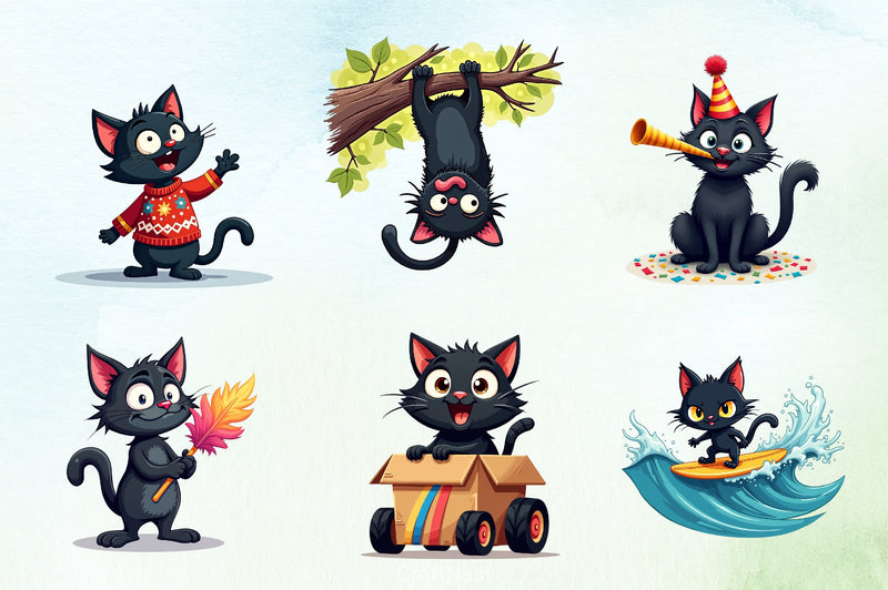 Funny Black Cat Clipart Bundle - CraftNest - Digital Crafting and Art
