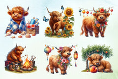 Summer Highland Cow Clipart Bundle 7 - CraftNest - Digital Crafting and Art