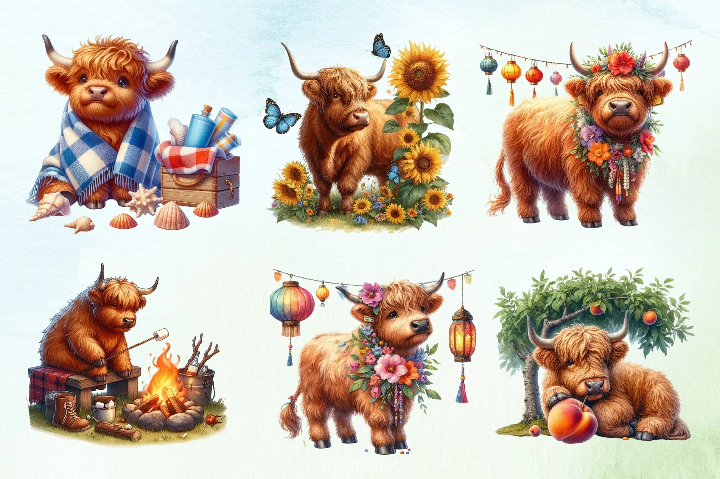 Summer Highland Cow Clipart Bundle 7 - CraftNest - Digital Crafting and Art