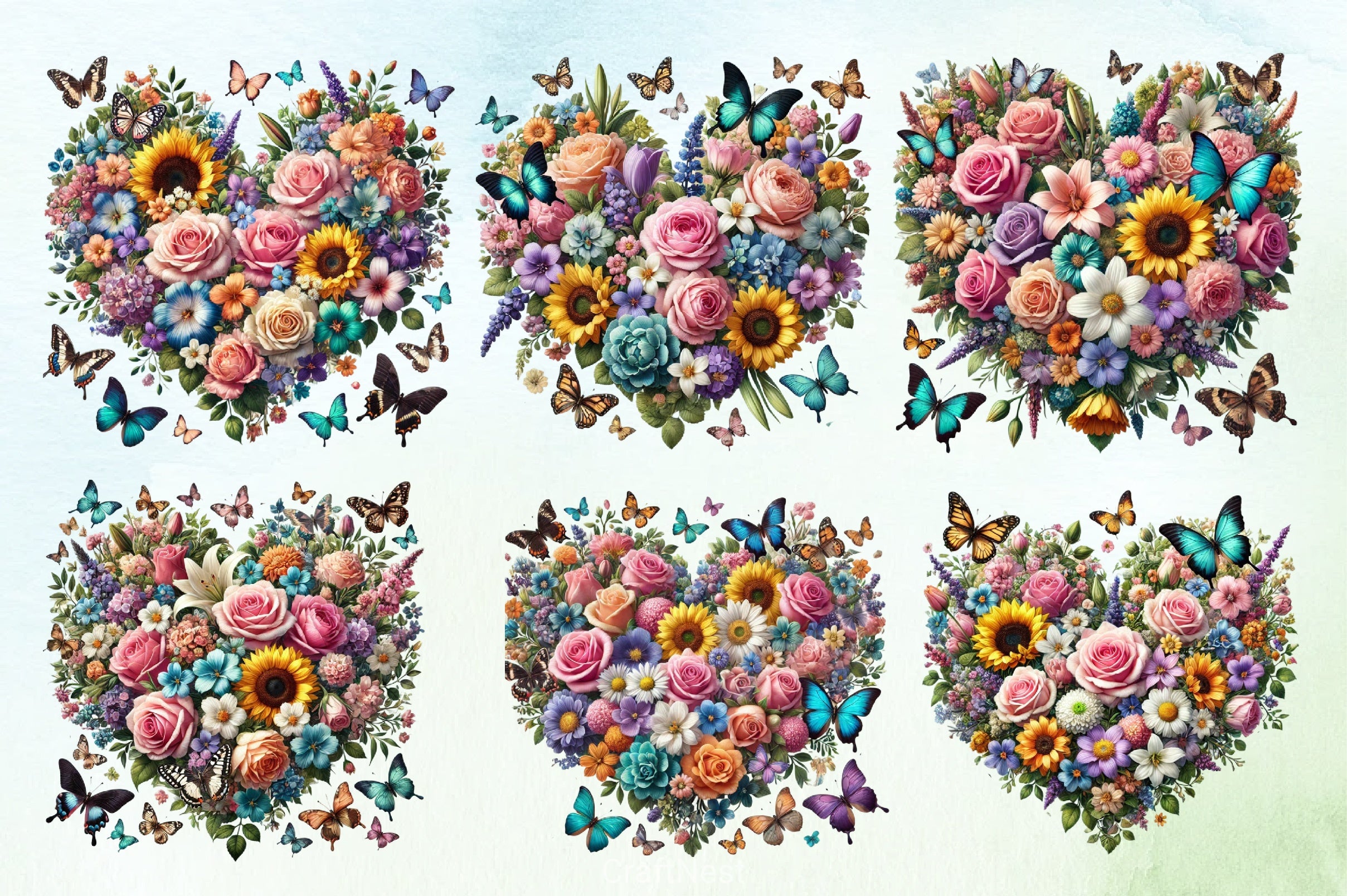 Spring Flowers Heart Butterflies Clipart Bundle - CraftNest - Digital Crafting and Art