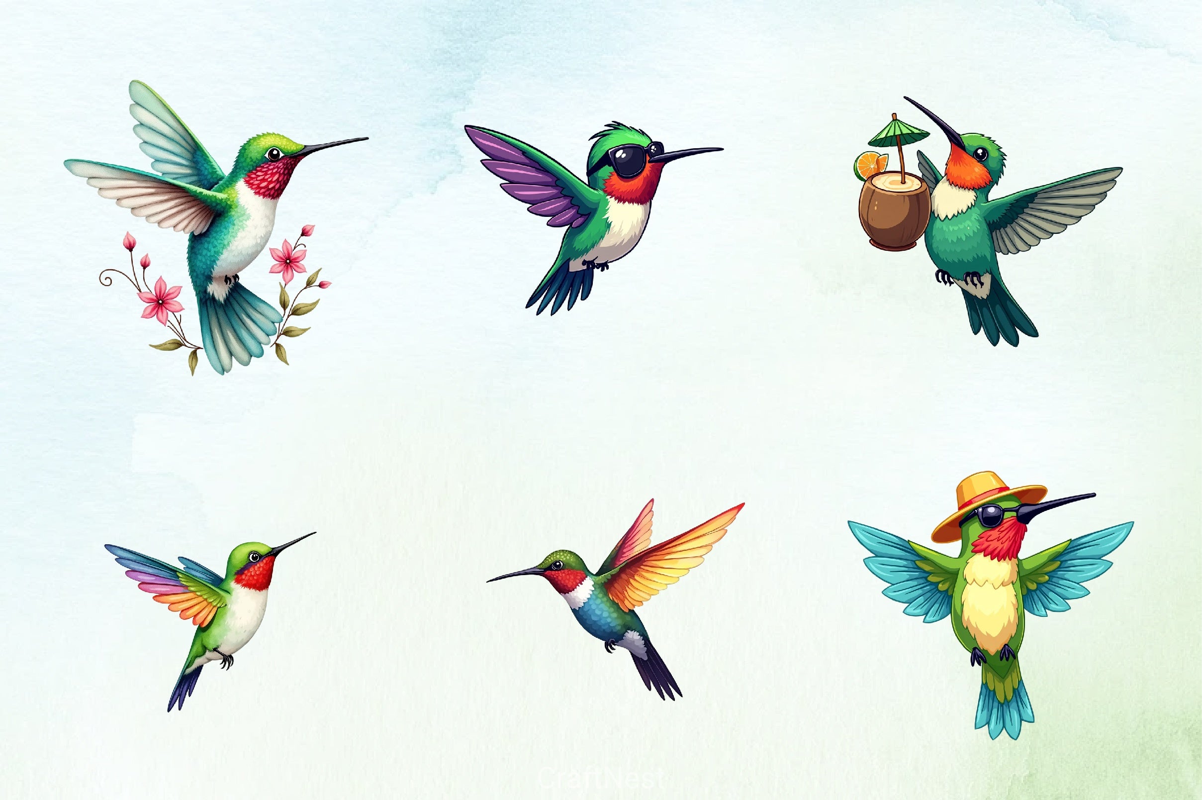 Cute Dabbing Hummingbird Clipart Bundle 8 - CraftNest - Digital Crafting and Art