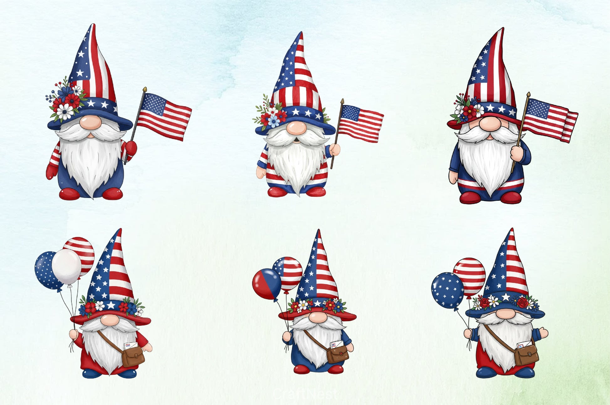 Patriotic Gnomes Clipart Bundle 1 - CraftNest - Digital Crafting and Art