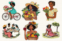Black Spring Vintage Woman Clipart Bundle - CraftNest - Digital Crafting and Art