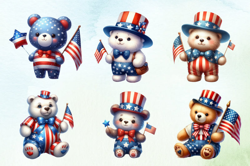 4th of July Bear Clipart Bundle - CraftNest - Digital Crafting and Art