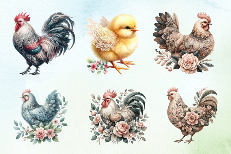 Vintage Spring Floral Chicken Clipart Bundle 3 - CraftNest - Digital Crafting and Art