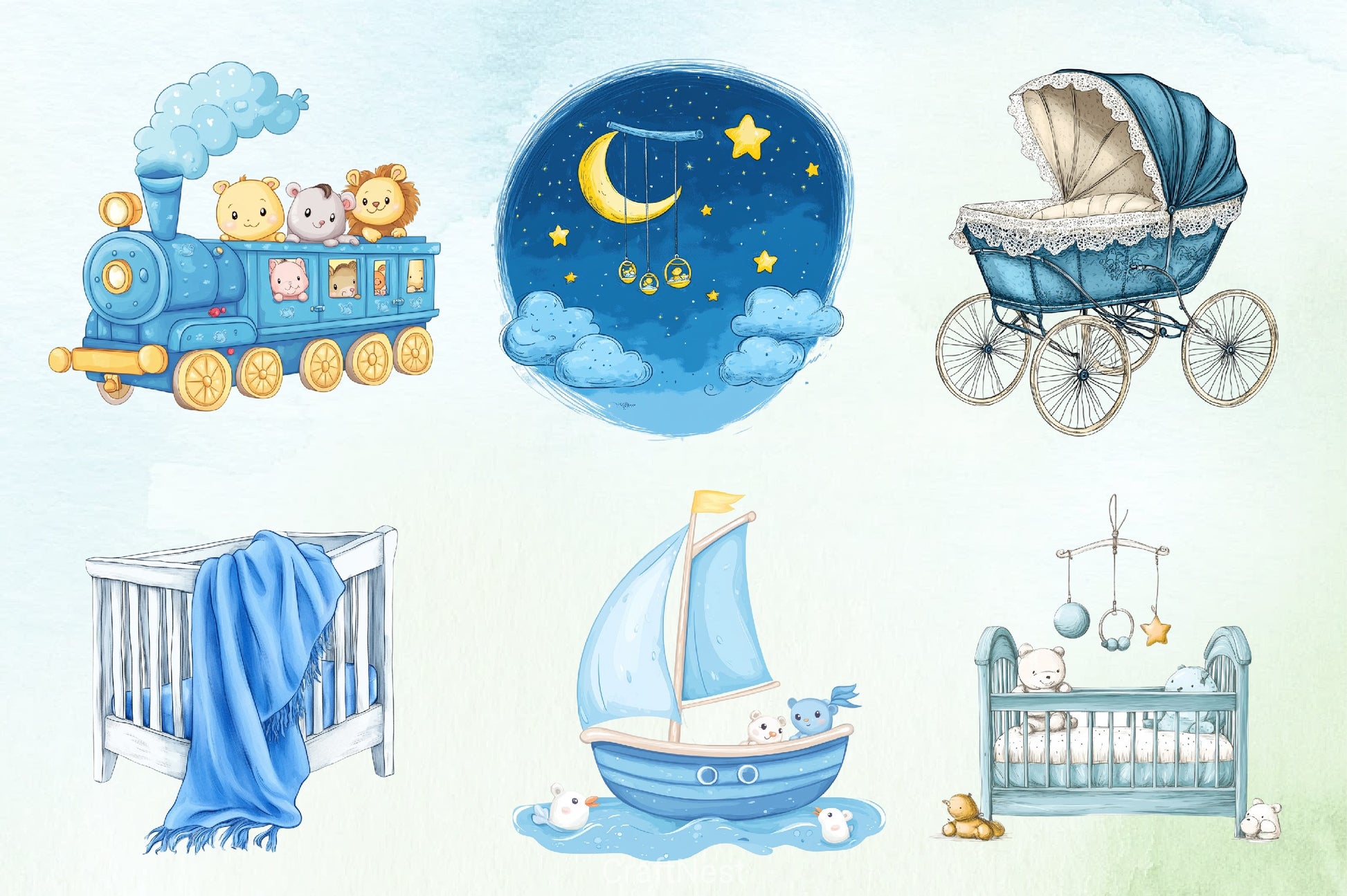 Blue Baby Boy Nursery Clipart Bundle - CraftNest - Digital Crafting and Art