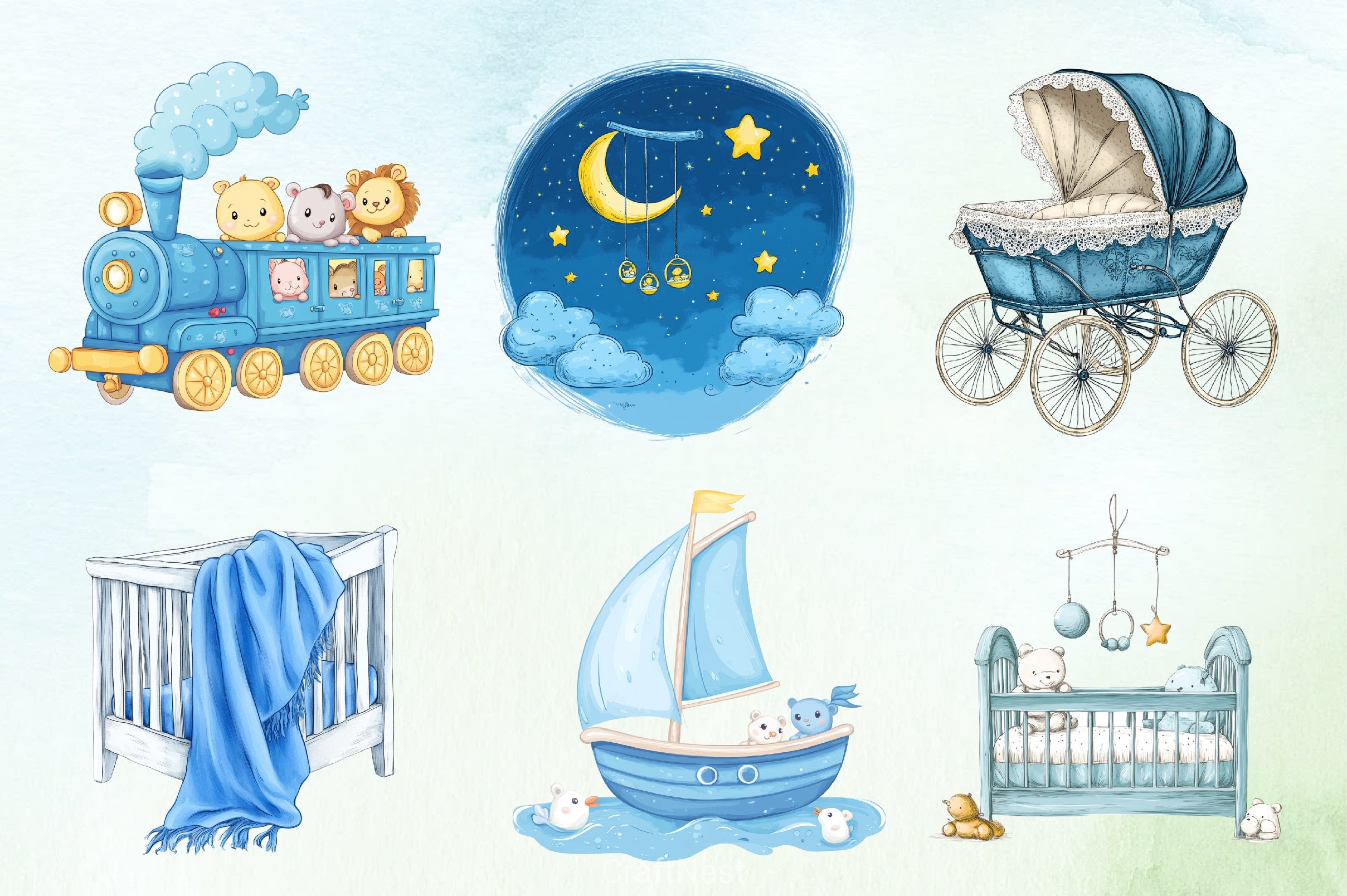 Blue Baby Boy Nursery Clipart Bundle - CraftNest - Digital Crafting and Art