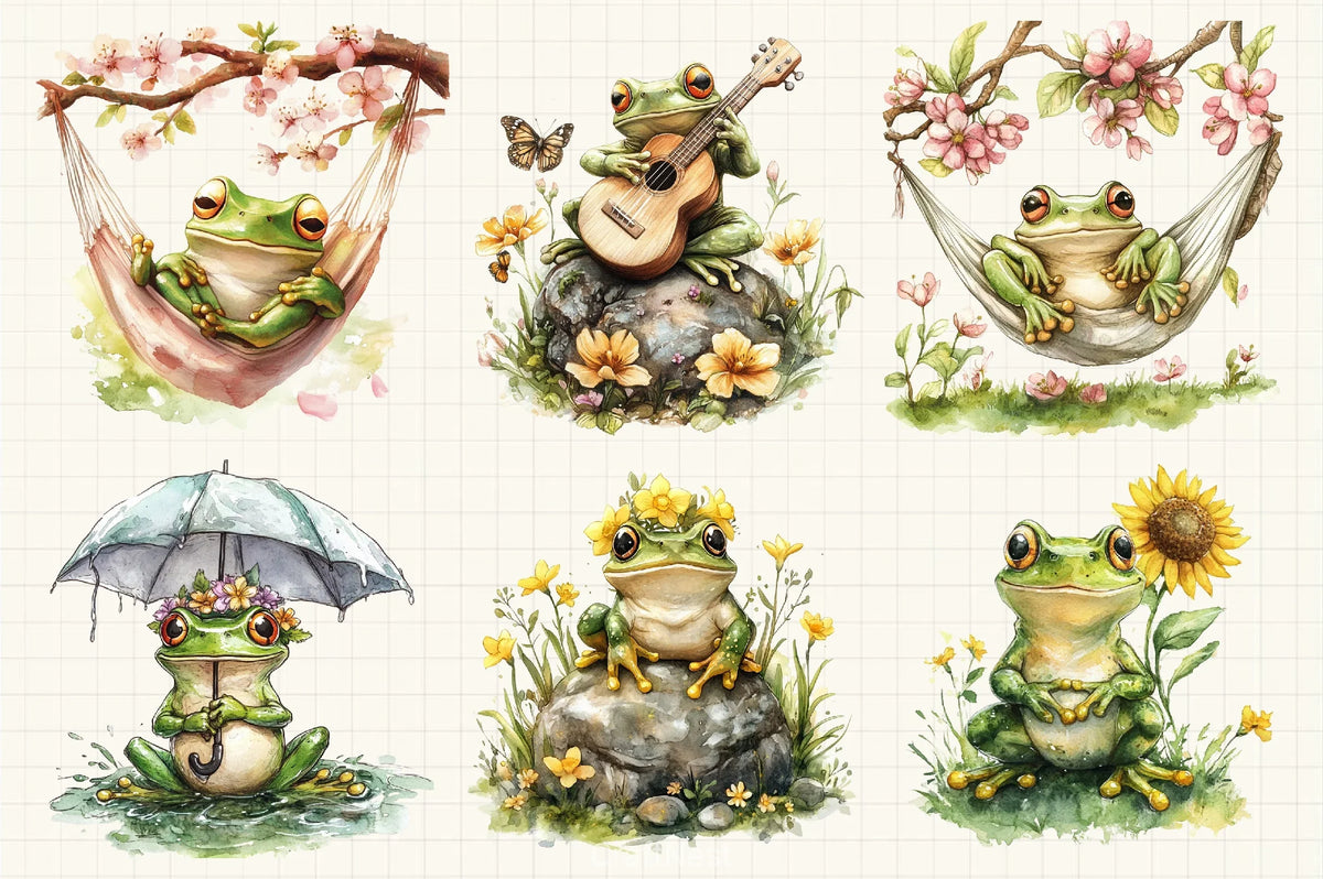 Spring Frog Drawing Spring Frogs Clipart Bundle