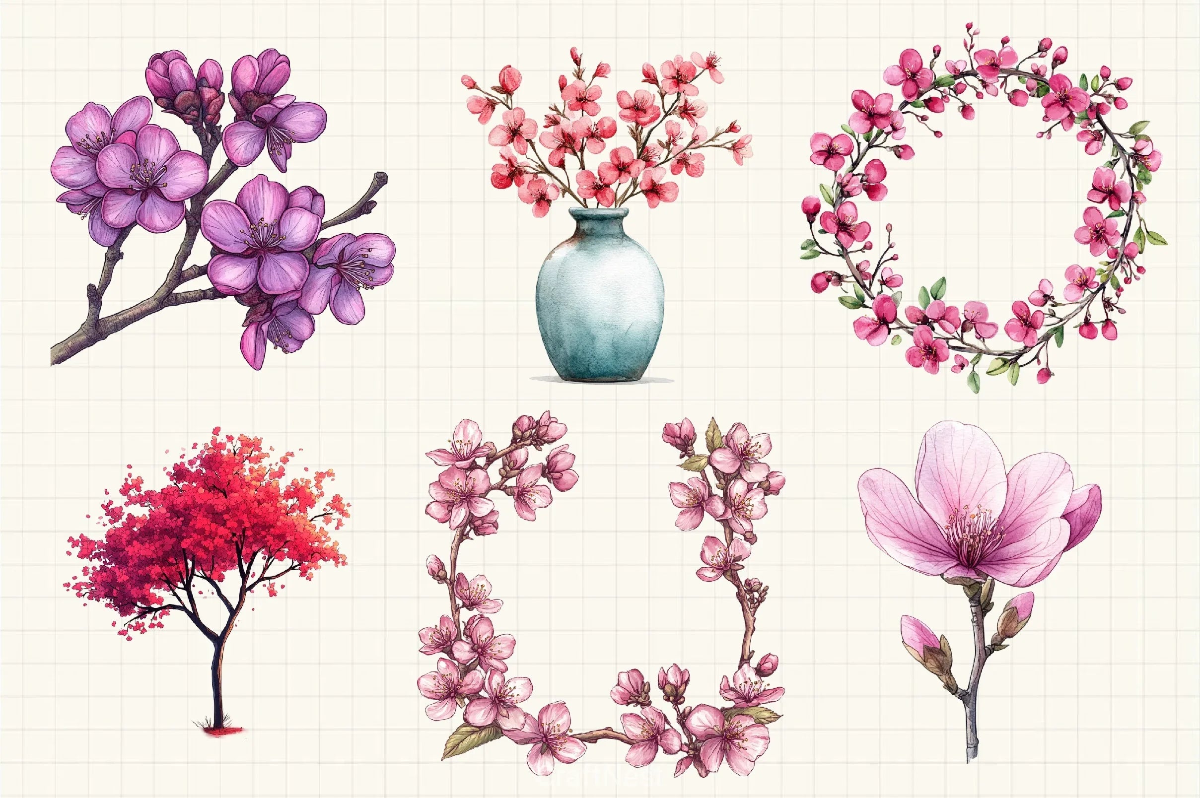 Spring Redbud Flower Clipart Bundle 4 - CraftNest - Digital Crafting and Art