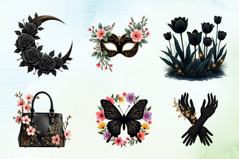Glitter Luxury Black Spring Clipart Bundle 7 - CraftNest - Digital Crafting and Art