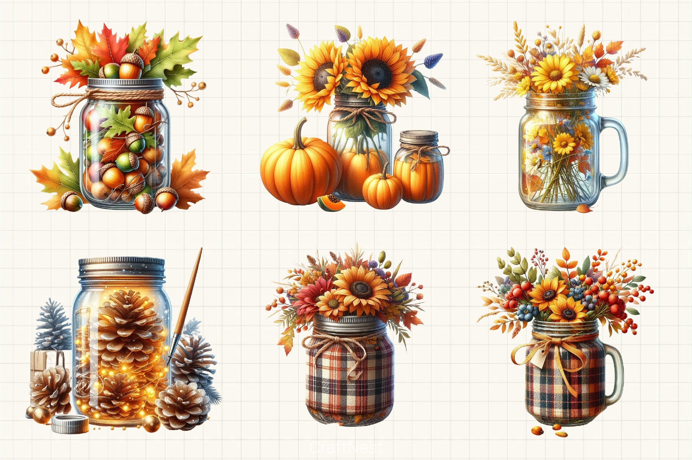 Fall Mason Jars Clipart Bundle - CraftNest - Digital Crafting and Art