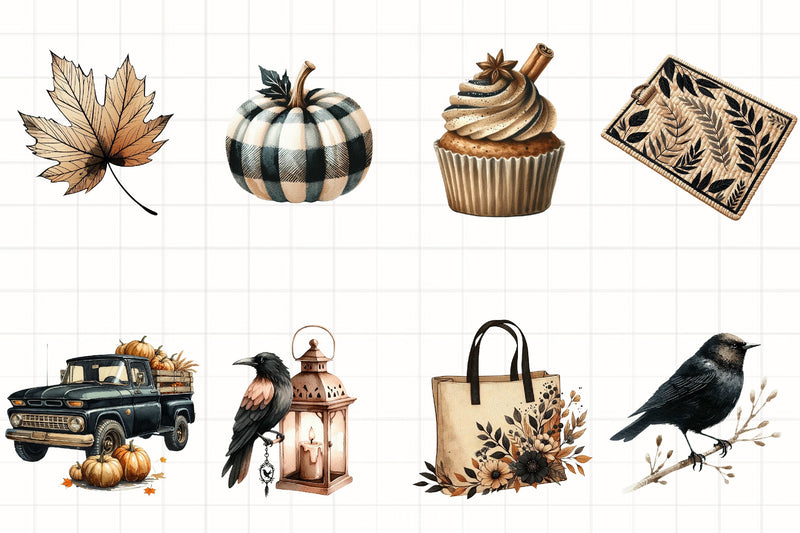 Beige & Black Autumn Clipart Bundle 3 - CraftNest - Digital Crafting and Art