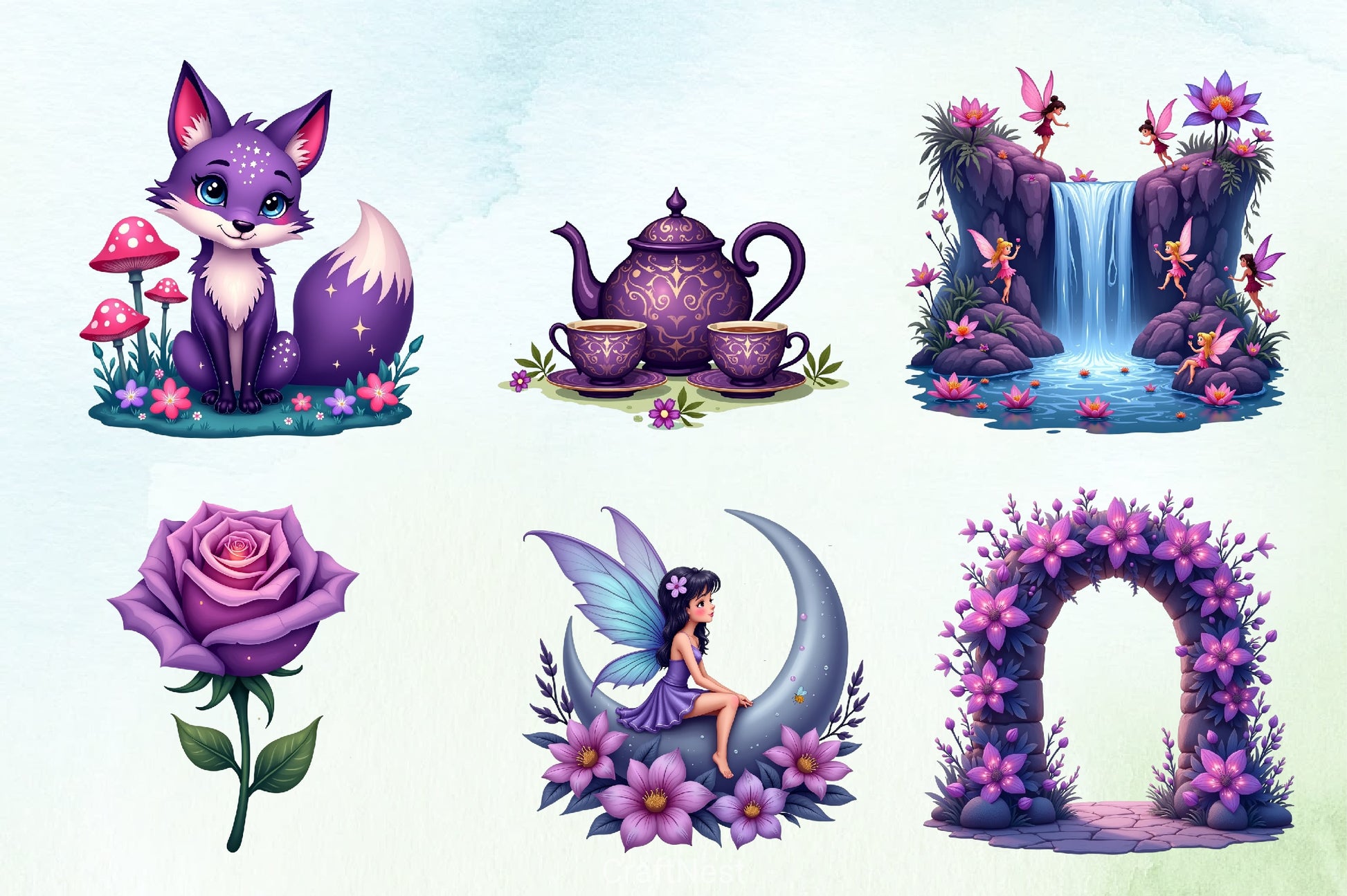 Enchanted Purple Fairies Clipart Bundle - CraftNest - Digital Crafting and Art