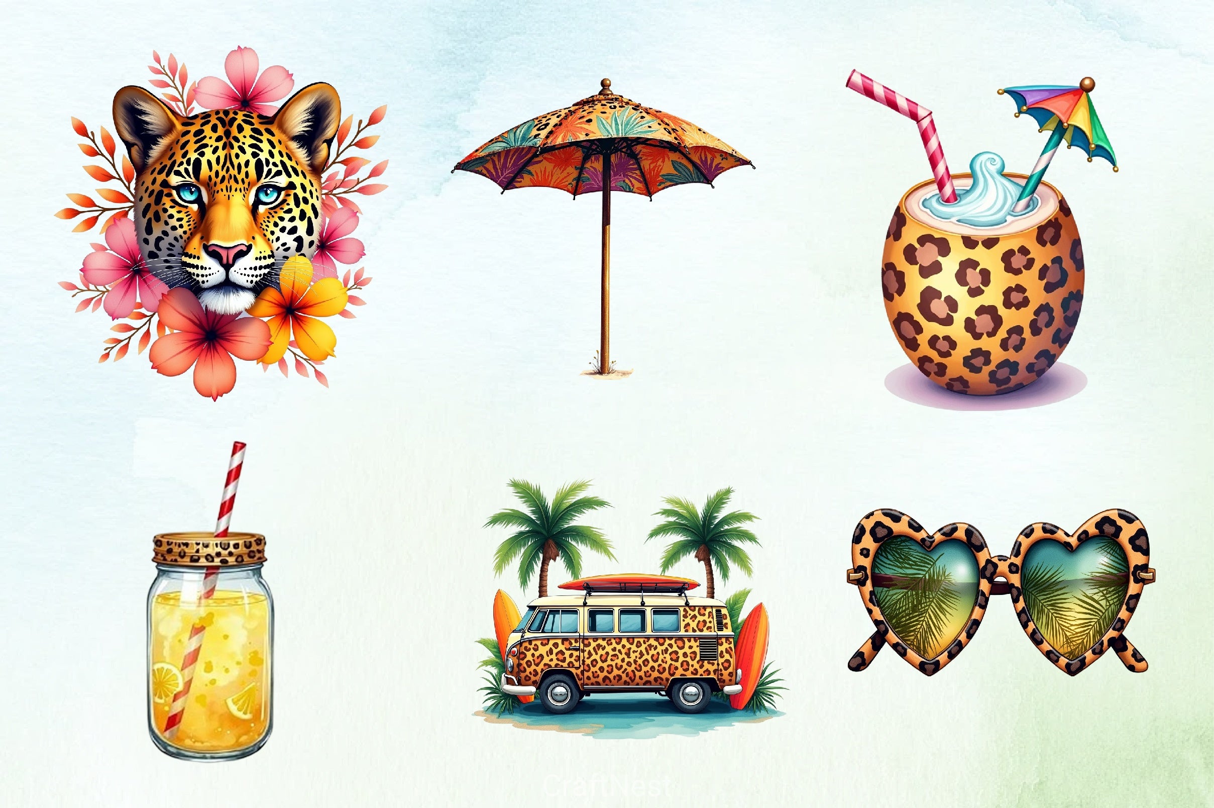Leopard Print Summer Clipart Bundle 1 - CraftNest - Digital Crafting and Art