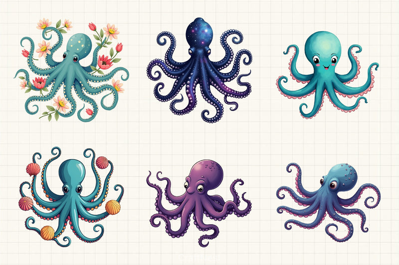 Cute Octopus Clipart Bundle - CraftNest - Digital Crafting and Art