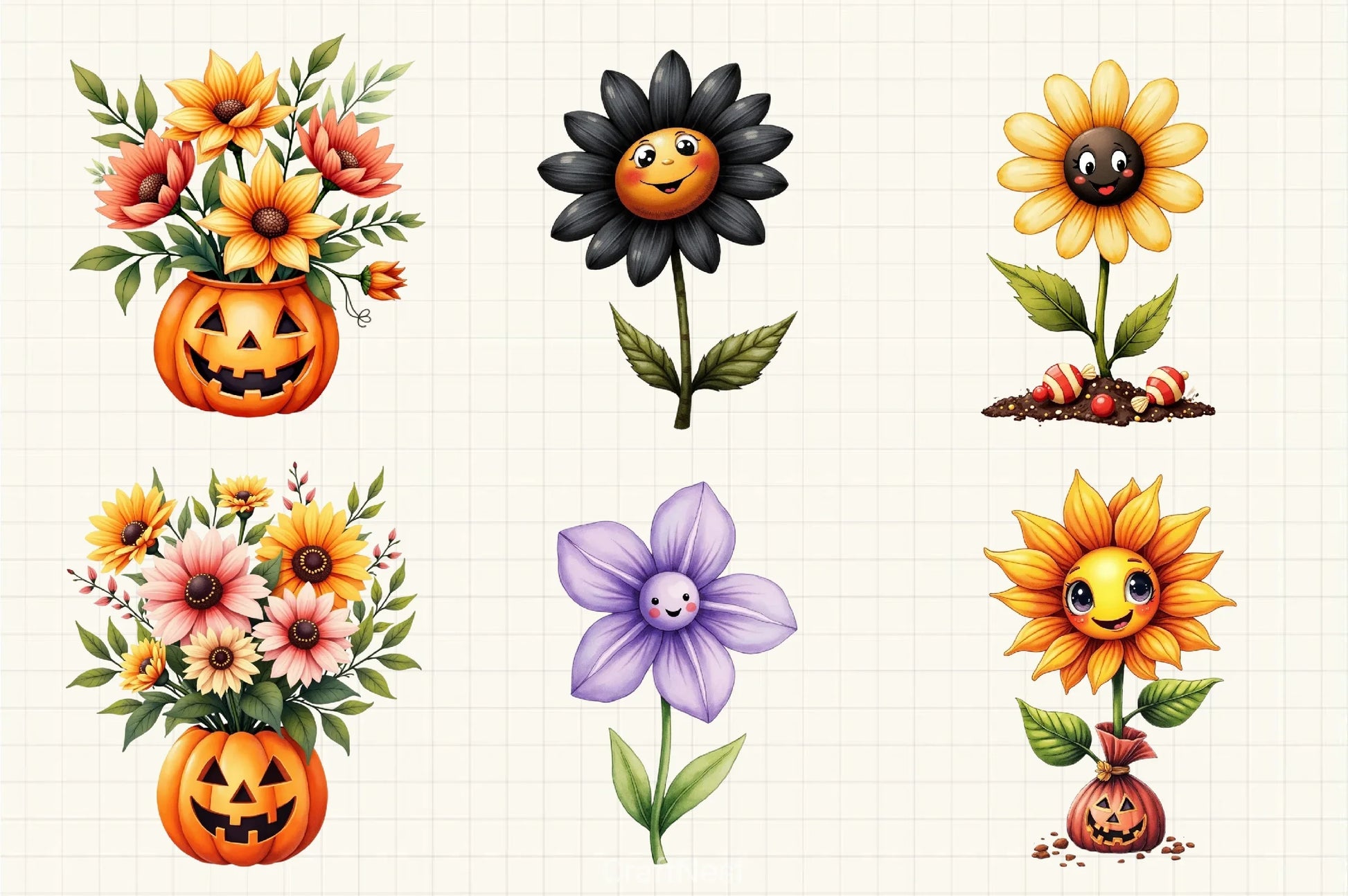 Cute Halloween Flowers Clipart Bundle - CraftNest - Digital Crafting and Art