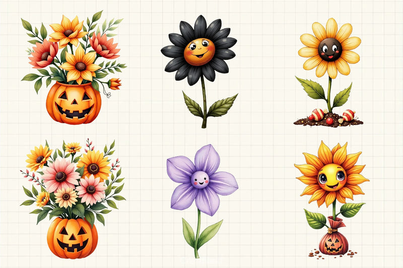 Cute Halloween Flowers Clipart Bundle - CraftNest - Digital Crafting and Art