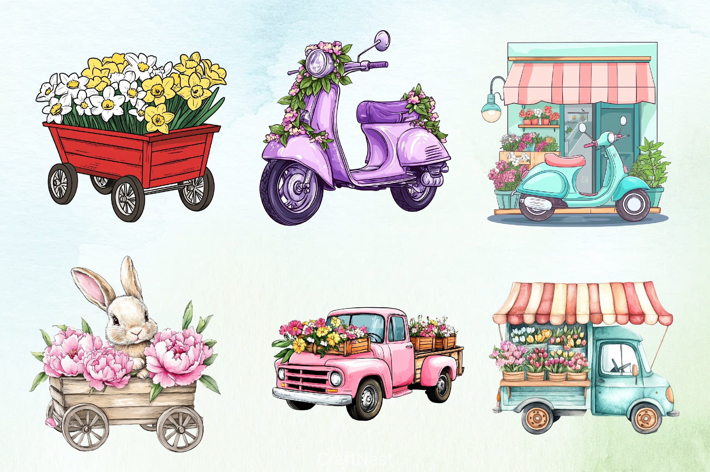 Transportation Spring Clipart Bundle - CraftNest - Digital Crafting and Art