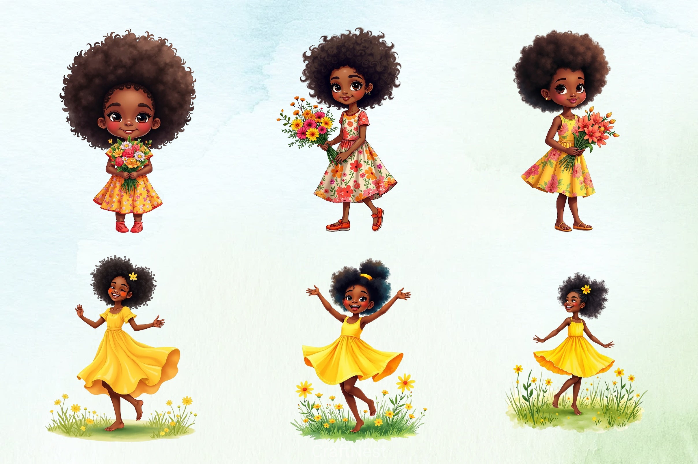 Spring Black Girl Clipart Bundle - CraftNest - Digital Crafting and Art