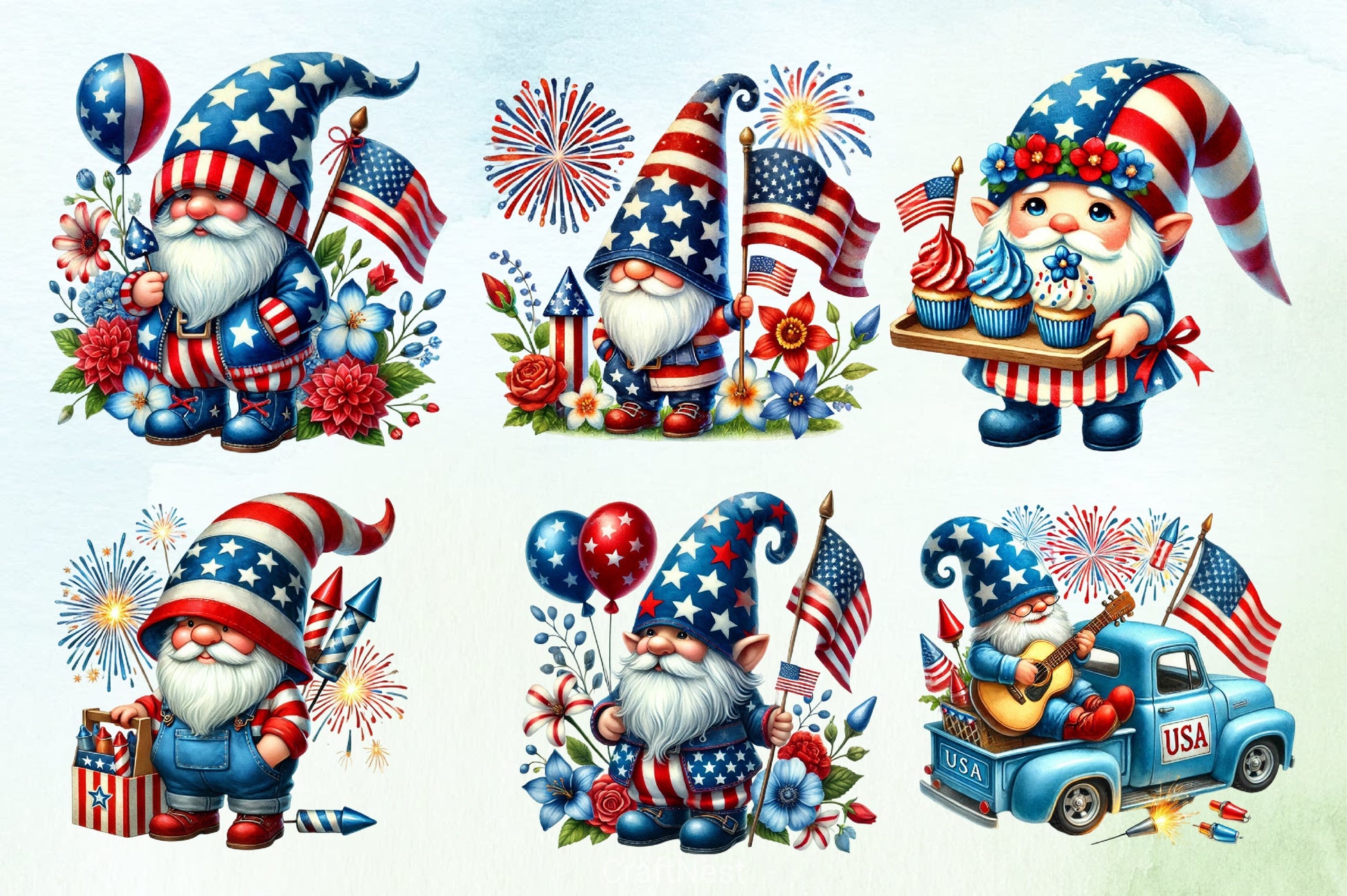 Patriotic Gnomes Clipart Bundle - CraftNest - Digital Crafting and Art