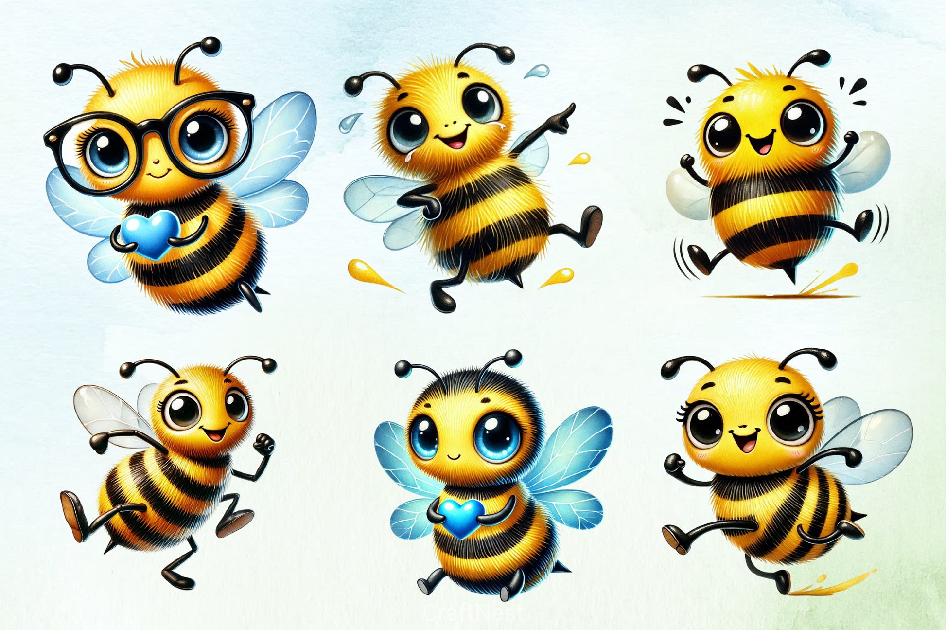Funny Cute Bee Clipart Bundle - CraftNest - Digital Crafting and Art