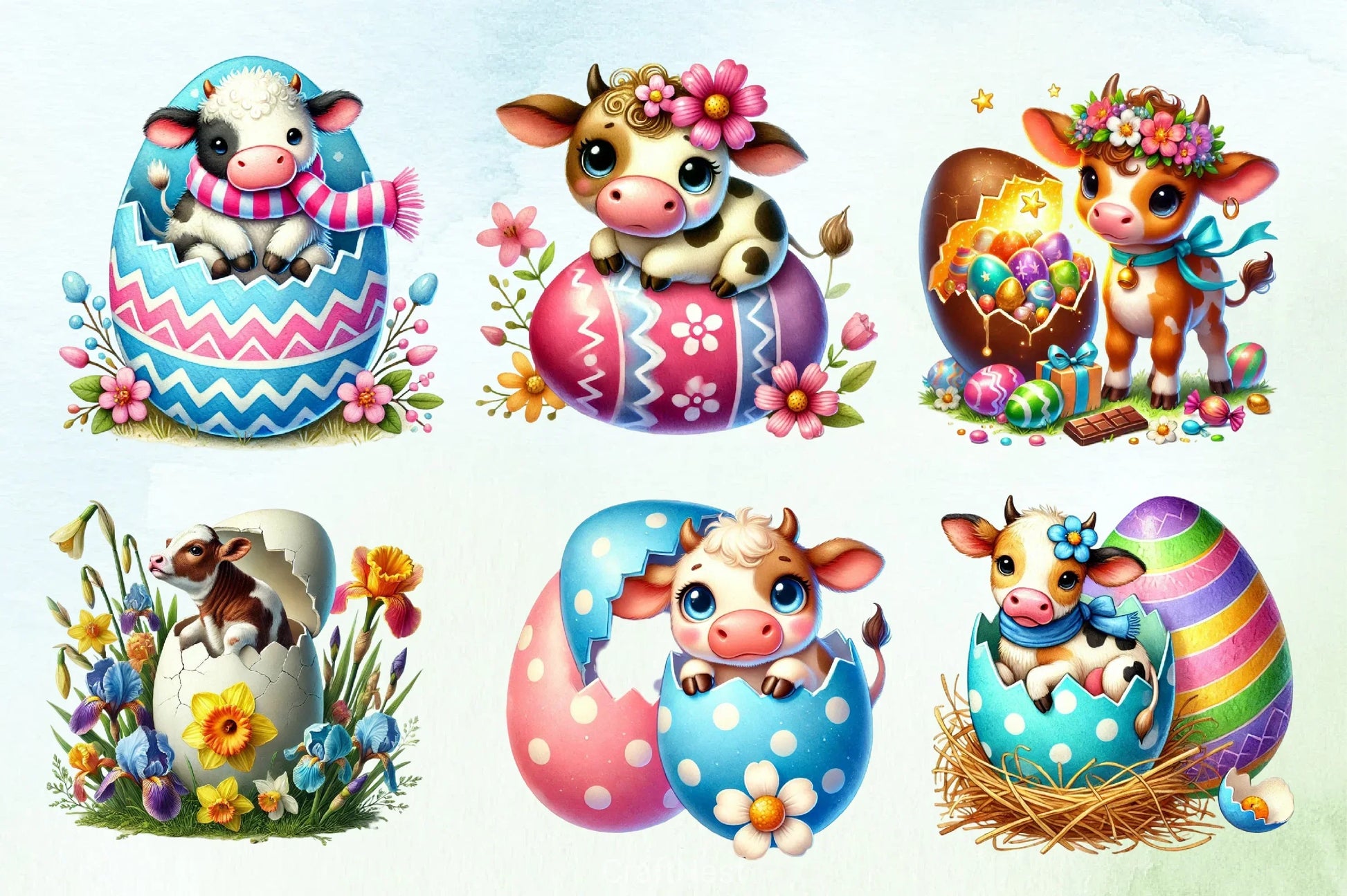 Easter Cow Cracked Egg Clipart Bundle - CraftNest - Digital Crafting and Art