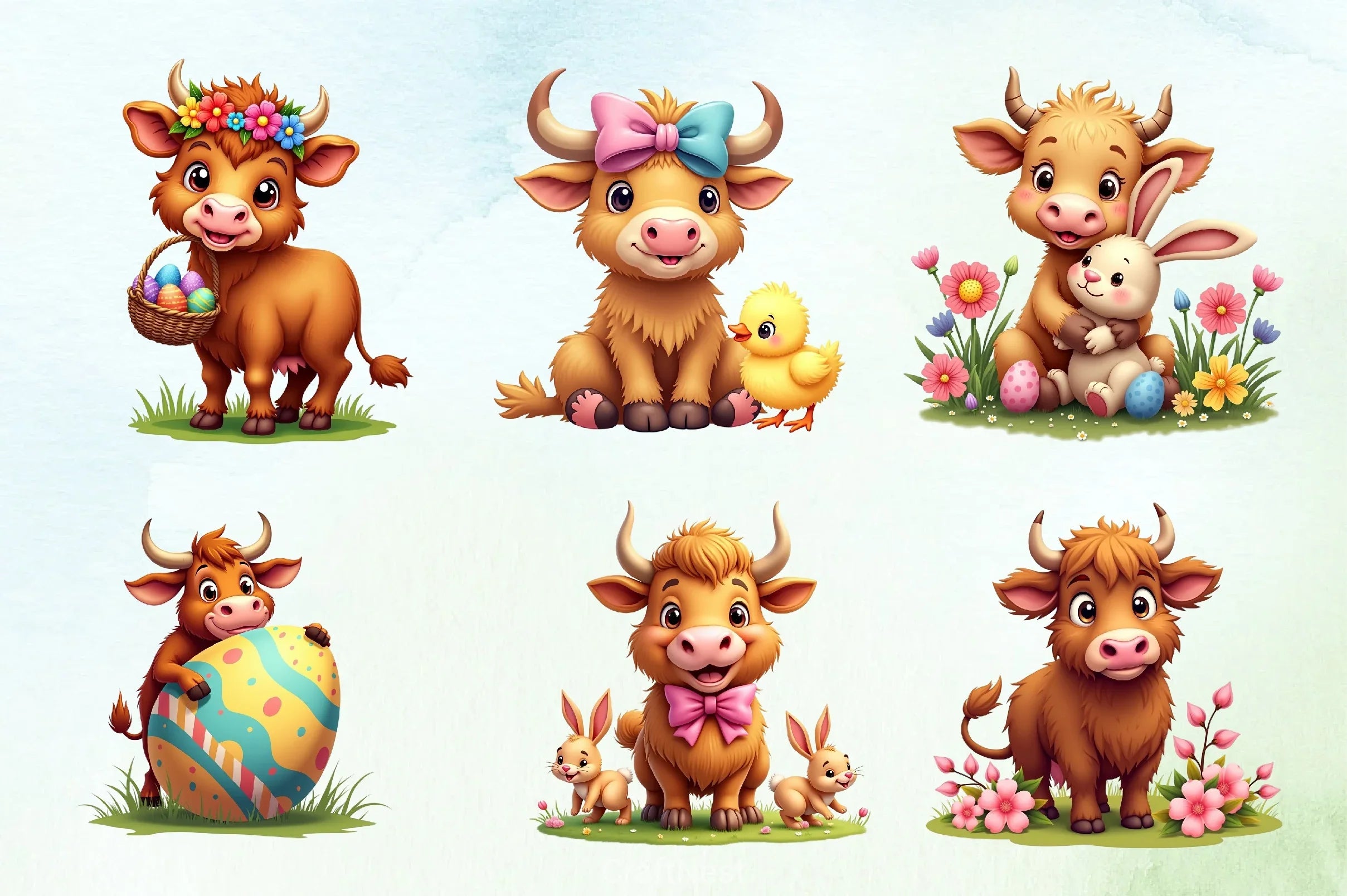 Easter Highland Cow Clipart Bundle - CraftNest - Digital Crafting and Art