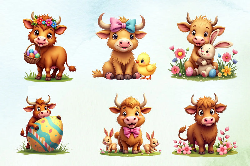 Easter Highland Cow Clipart Bundle - CraftNest - Digital Crafting and Art