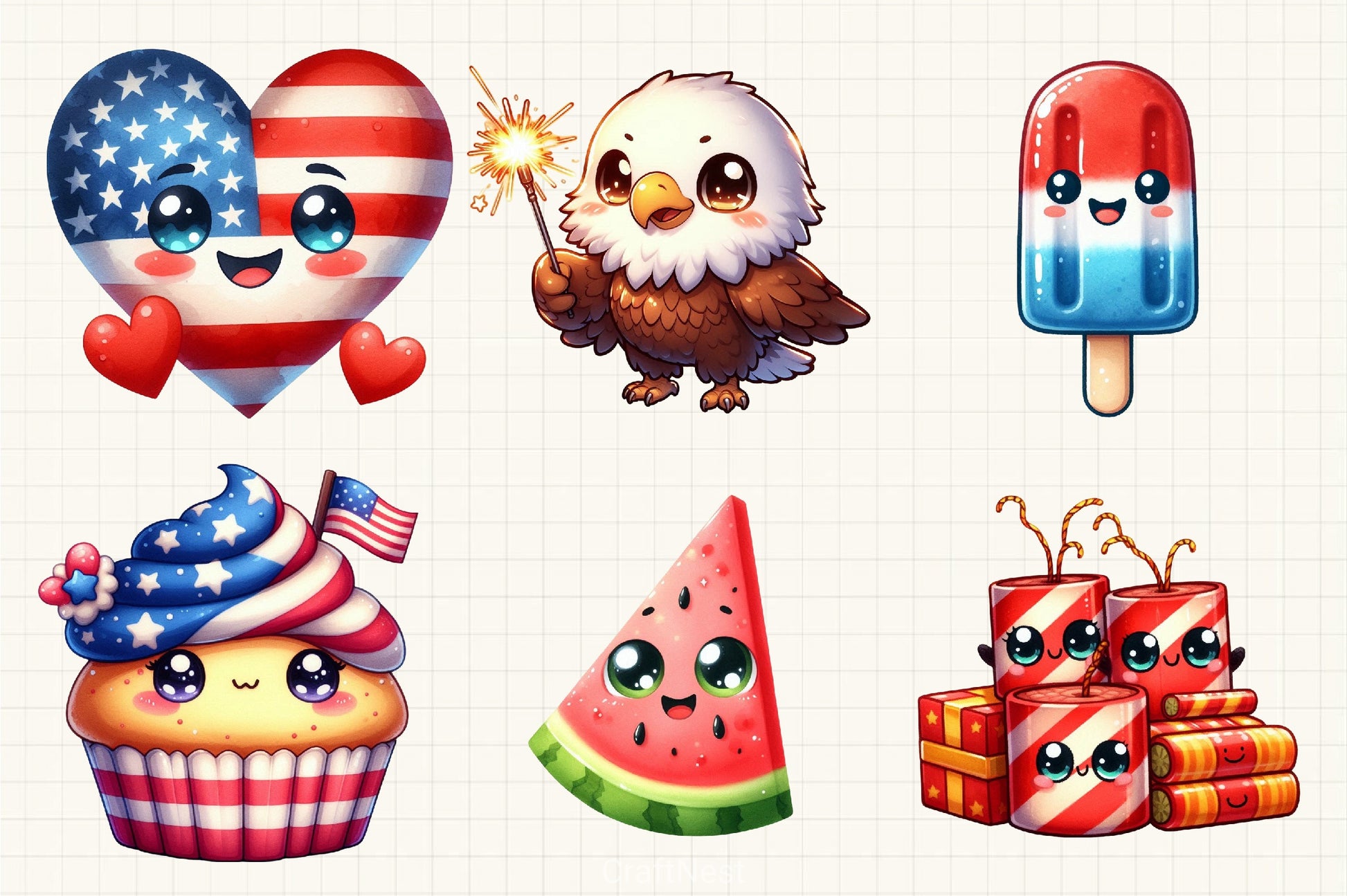 Kawaii 4th of July Clipart Bundle - CraftNest - Digital Crafting and Art