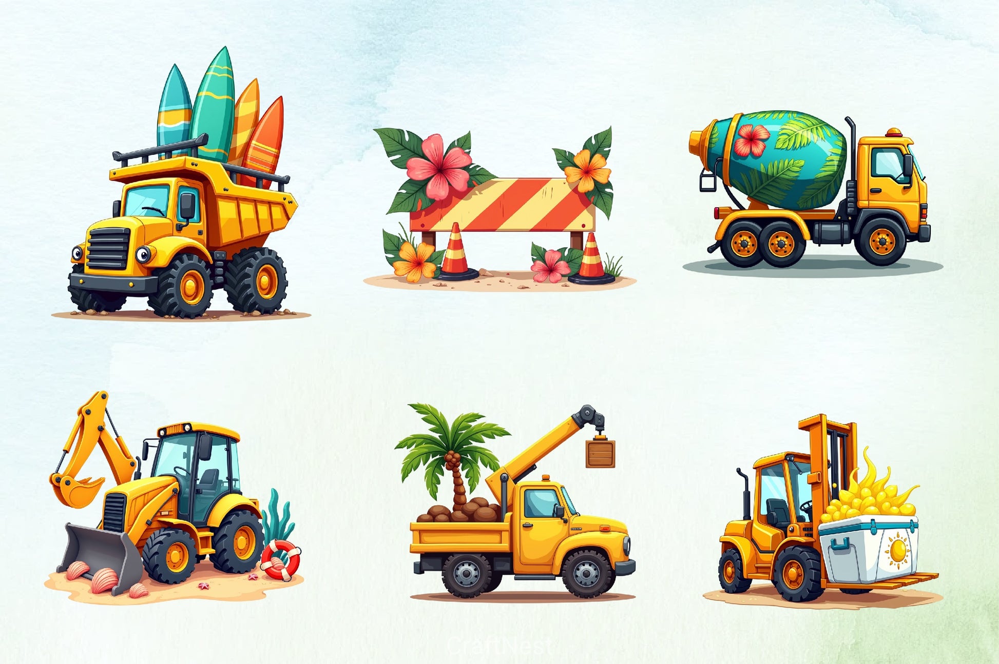 Summer Construction Vehicles Clipart Bundle - CraftNest - Digital Crafting and Art