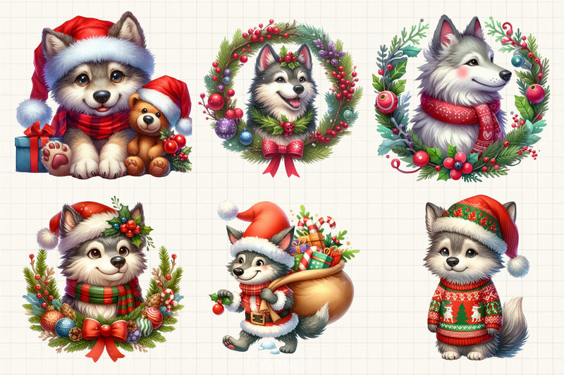 Funny Christmas Wolf Clipart Bundle - CraftNest - Digital Crafting and Art