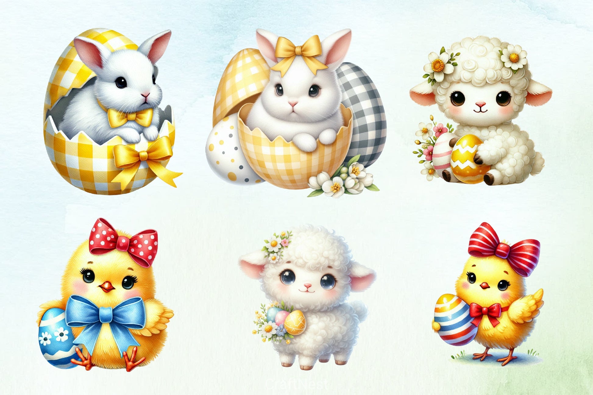 Yellow Easter Gingham Ceramic Clipart Bundle - CraftNest - Digital Crafting and Art