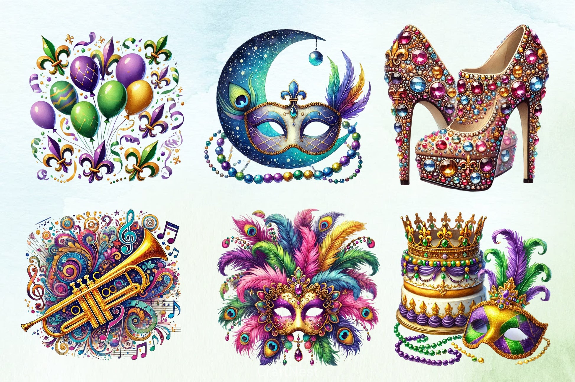 Glitter Mardi Gras Clipart Bundle - CraftNest - Digital Crafting and Art