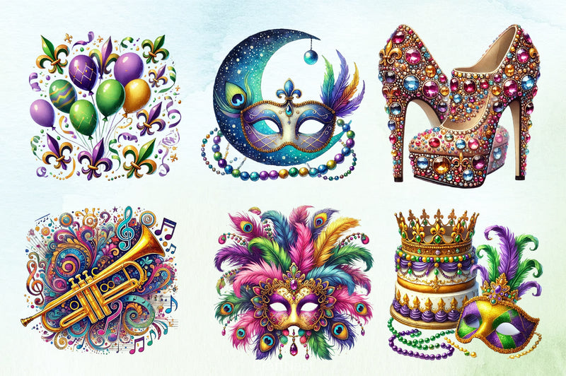 Glitter Mardi Gras Clipart Bundle - CraftNest - Digital Crafting and Art
