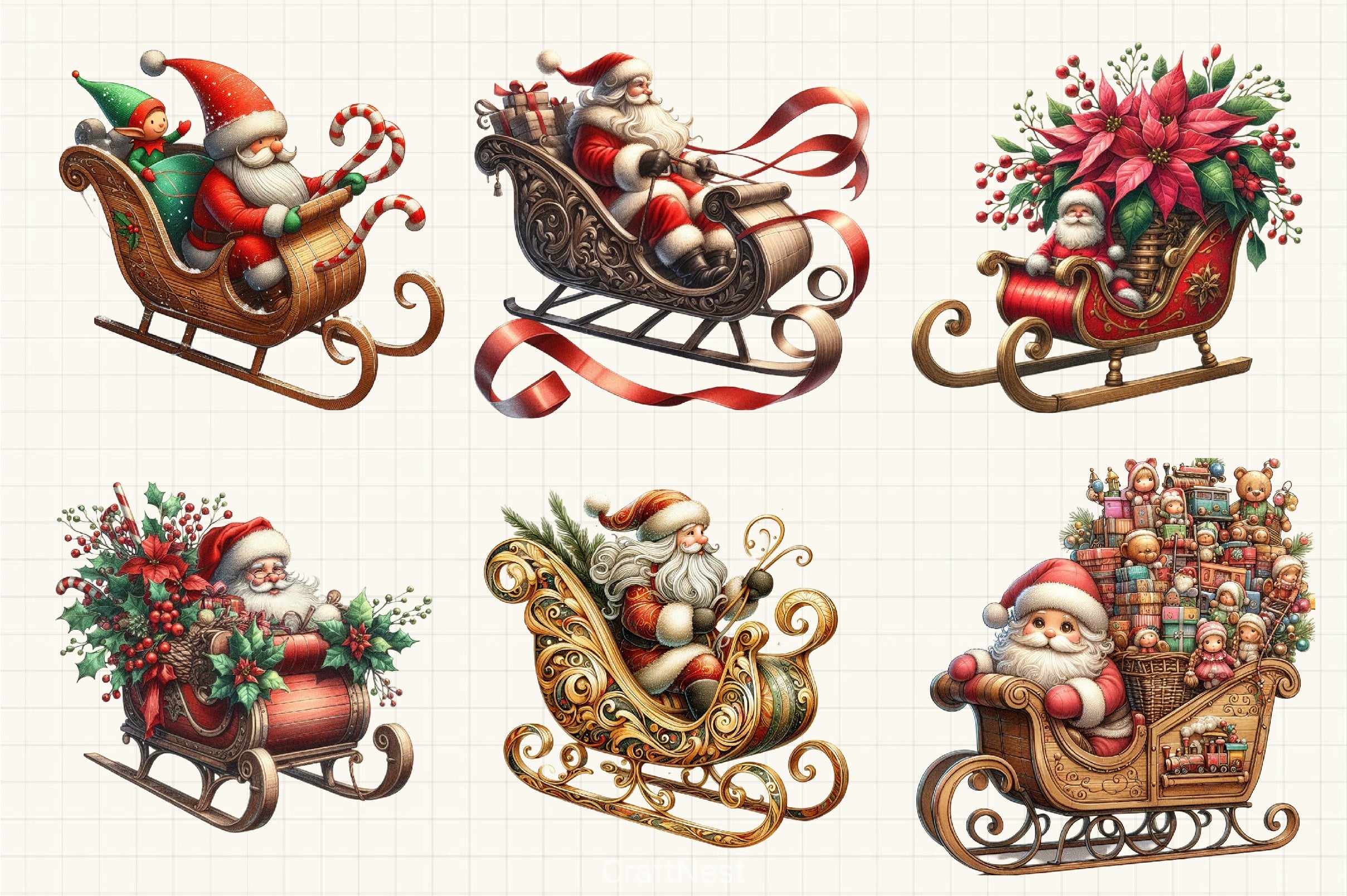 Christmas Santa Sleigh Clipart Bundle - CraftNest - Digital Crafting and Art