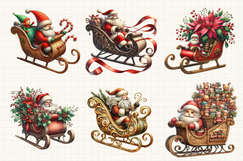Christmas Santa Sleigh Clipart Bundle - CraftNest - Digital Crafting and Art