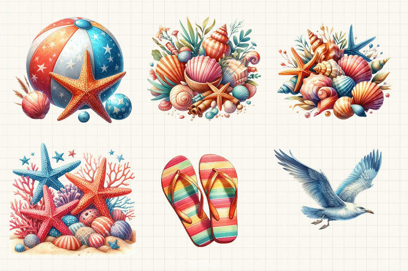 Coastal Summer Clipart Bundle - CraftNest - Digital Crafting and Art