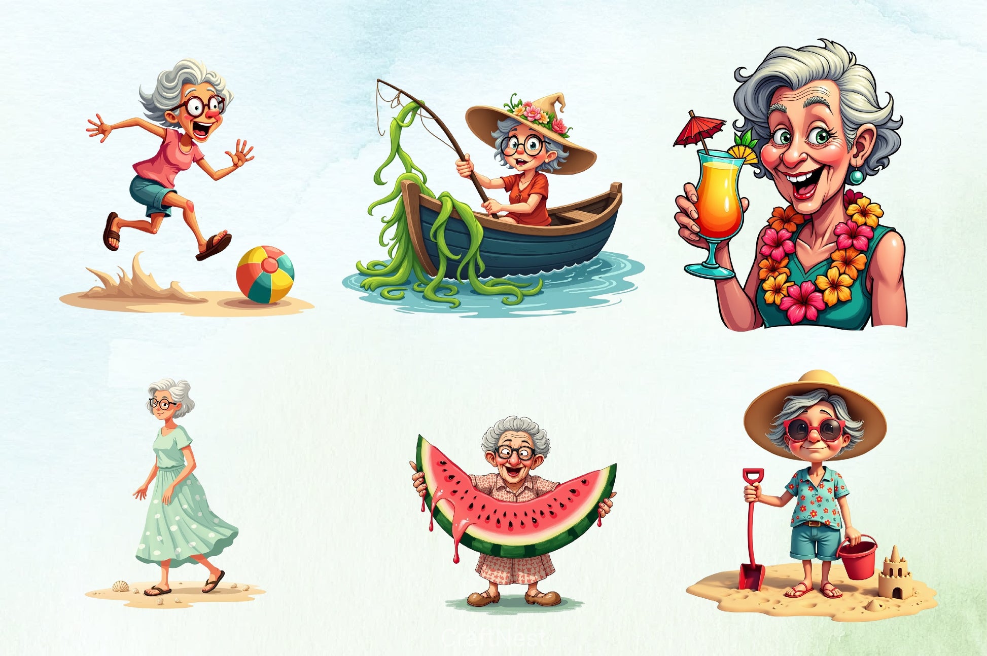 Summer Funny Old Lady Clipart Bundle - CraftNest - Digital Crafting and Art