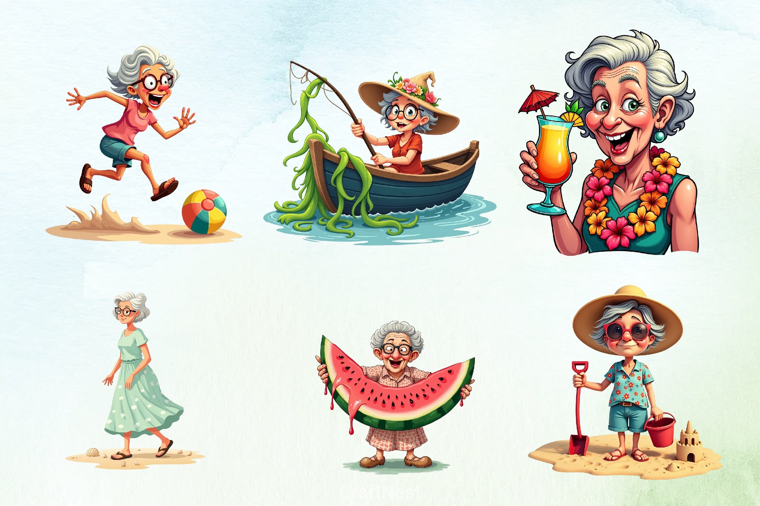 Summer Funny Old Lady Clipart Bundle - CraftNest - Digital Crafting and Art