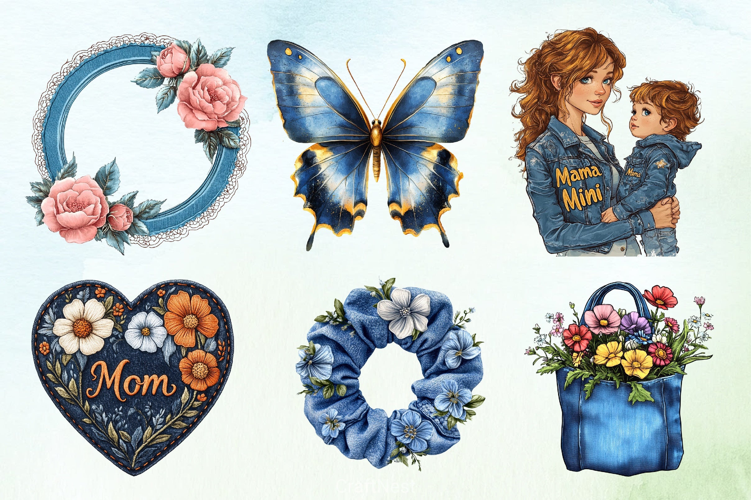 Demin Mothers Day Clipart Bundle - CraftNest - Digital Crafting and Art