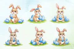 Blue Floral Easter Bunny Clipart Bundle - CraftNest - Digital Crafting and Art