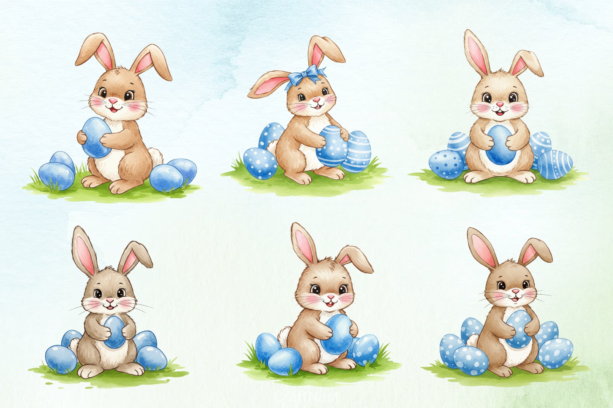 Blue Floral Easter Bunny Clipart Bundle - CraftNest - Digital Crafting and Art