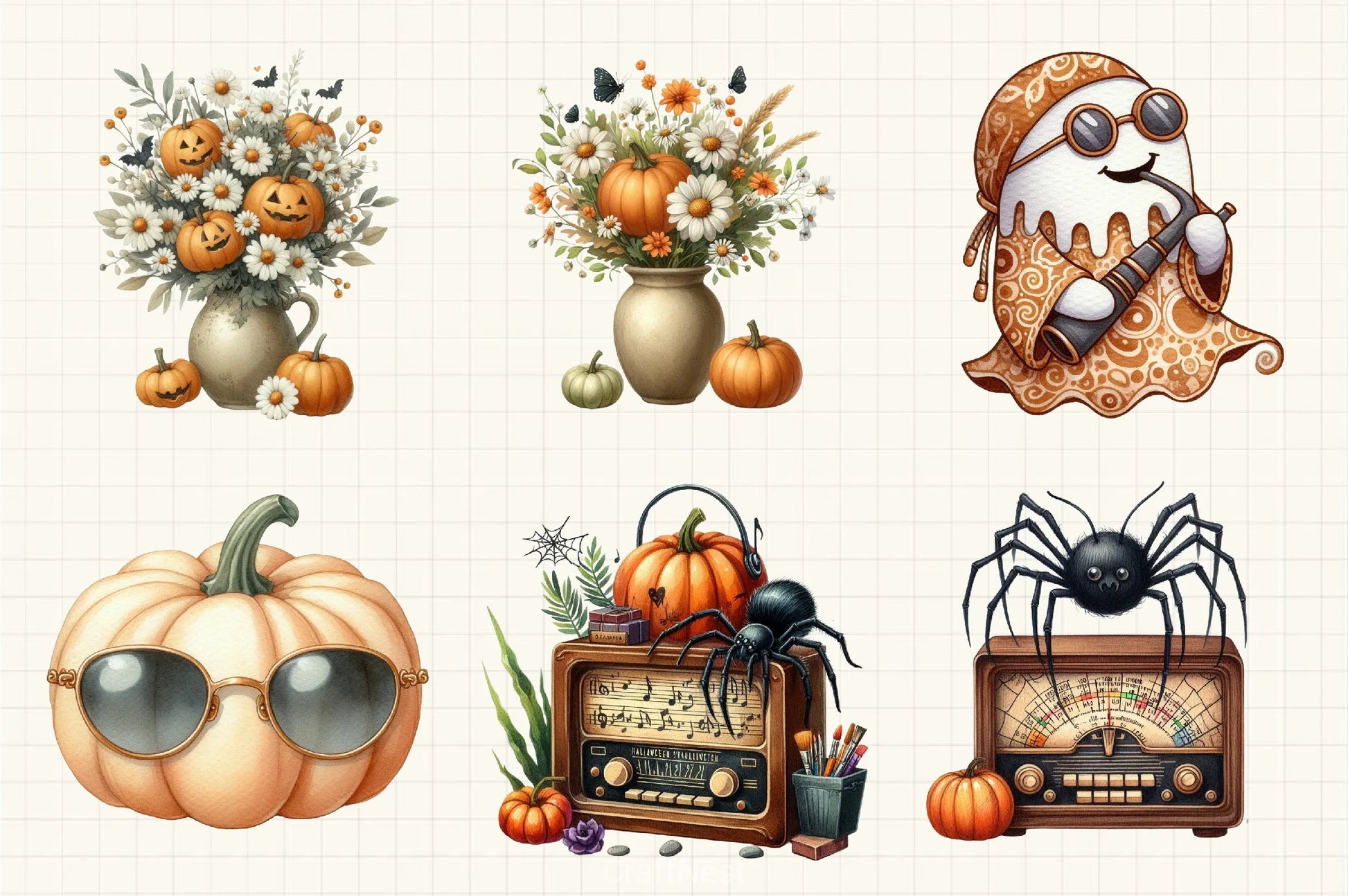 Beige Retro Halloween Clipart Bundle - CraftNest - Digital Crafting and Art