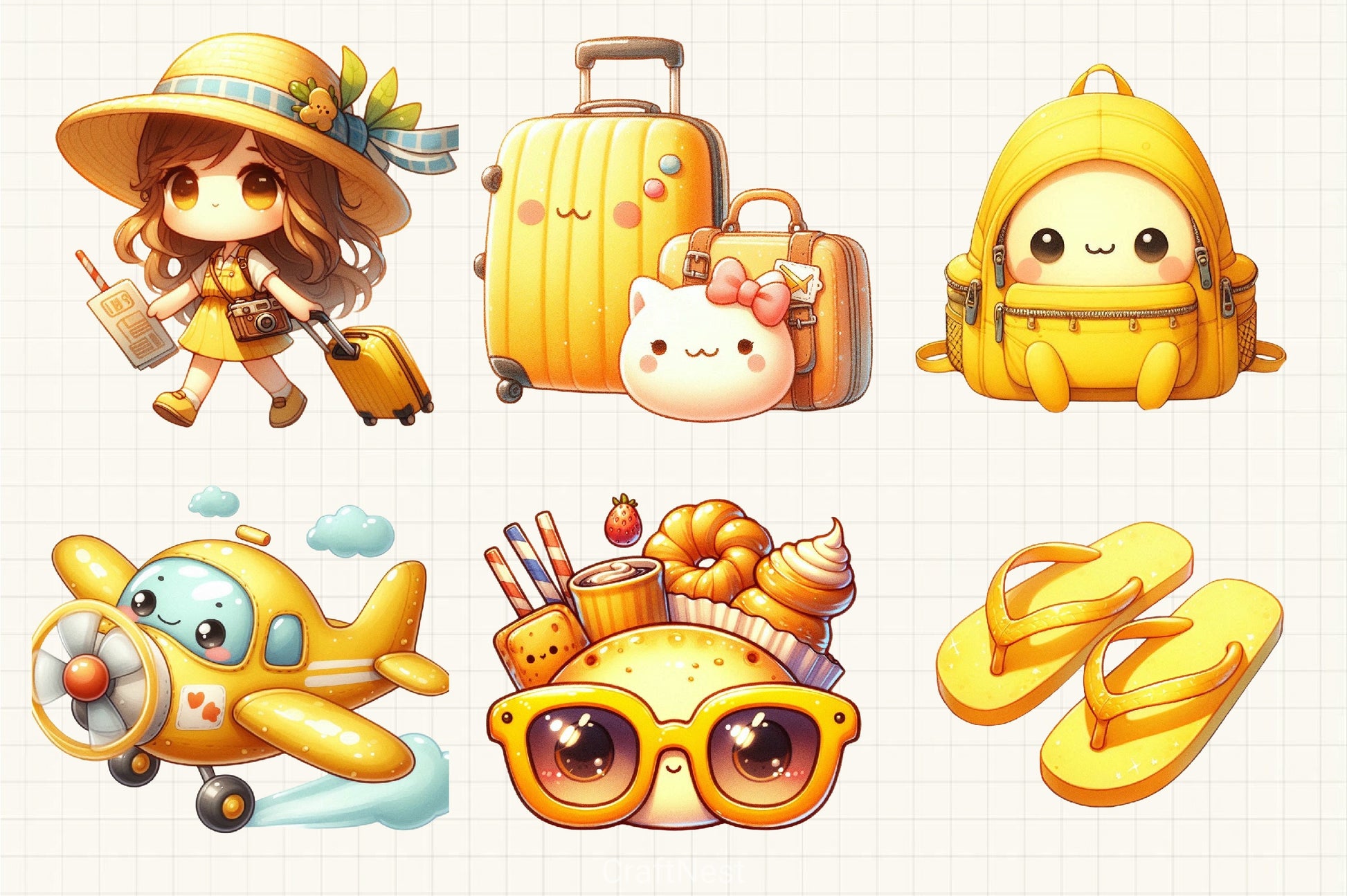 Cute Yellow Travel Clipart Bundle - CraftNest - Digital Crafting and Art